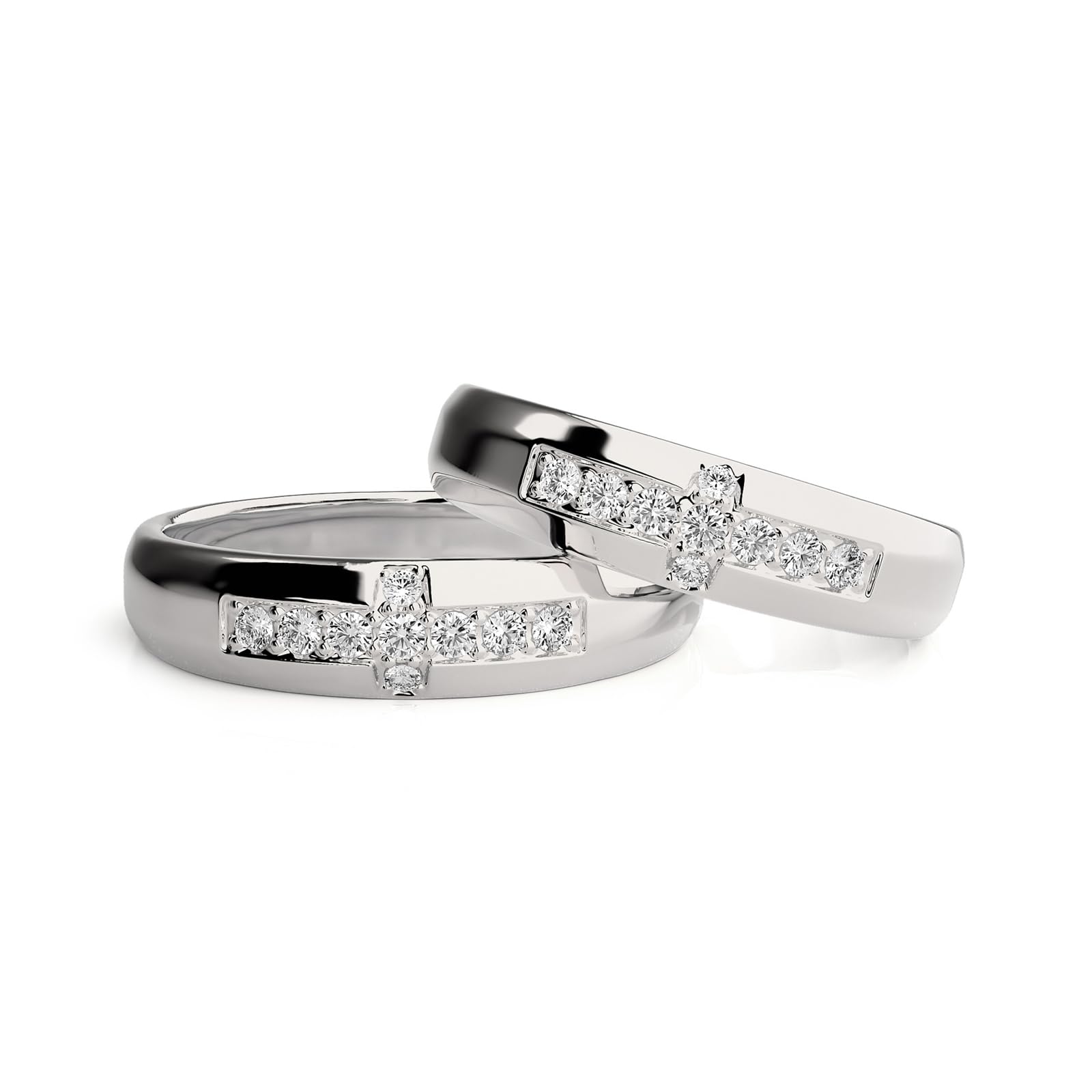 Pierścionki dla par, pierścionek 2 szt. zestaw krzyż z Moissanite Platinum 950| WQ 1/2 MT 1/2