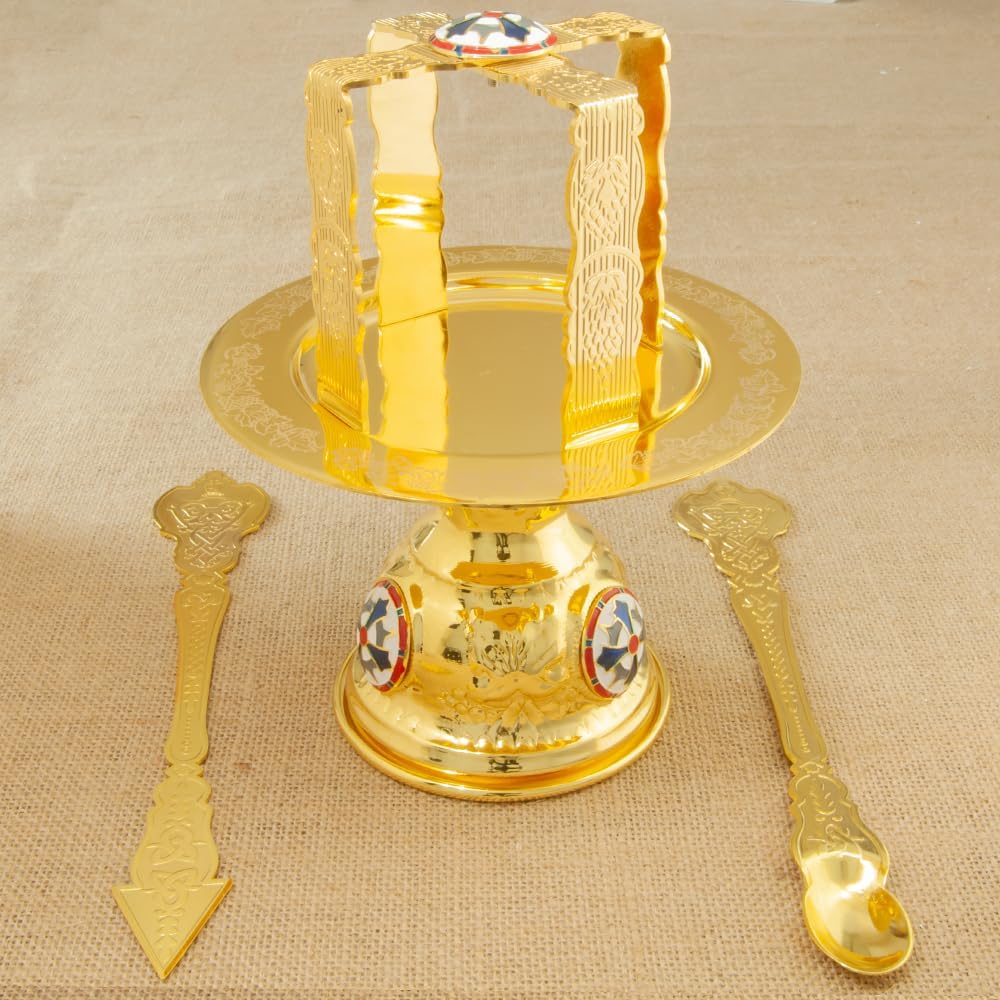 Orthodox Mass Kit, Orthodox Communion Set, Premium Metal Chalice, Spoon,Communion Plate, Religious Ceremonies, Home Decor (Z544set-2)