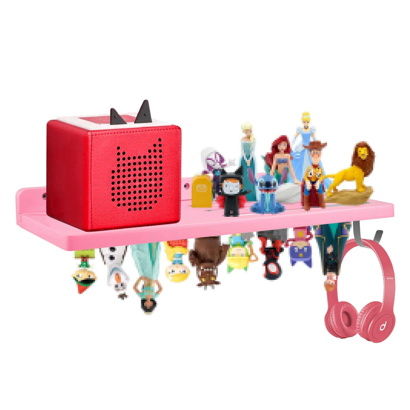 SINTENILL for Tonies Magnetic Floating Shelf, for Toniebox Figures Storage Display Shelf, 1 Tier 16 Inch Wooden Kids Room Decor Easy Install Wall-Mounted Nursery Organizer, Pink