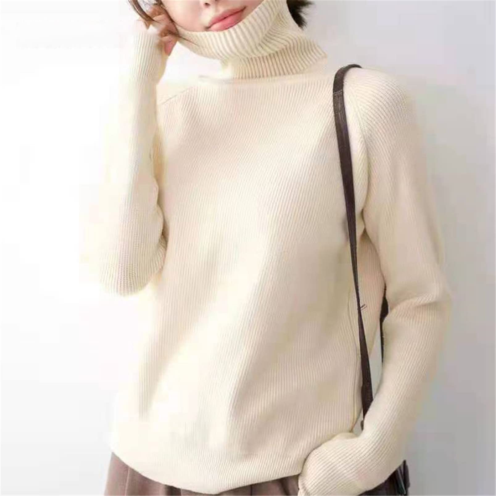 Suéter de cuello alto de las mujeres Otoño Invierno Grueso cálido Jersey Tops Slim Fit Knitwear