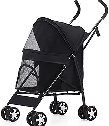 Carrinho Passeio Pet Gato Cahorro Dobrável, Suporta até 15kg com Porta Copos e Cesto Removível Animal de Estimação