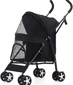 Carrinho Passeio Pet Gato Cahorro Dobrável, Suporta até 15kg com Porta Copos e Cesto Removível Animal de Estimação