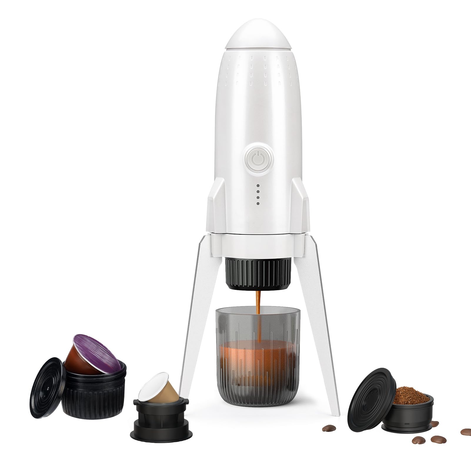 Cafetera expreso portátil 3 en 1 para llevar, cafetera expreso eléctrica autocalentable, mini cafetera para viajes, camping/senderismo, para café molido y cápsulas NS/DG, color blanco