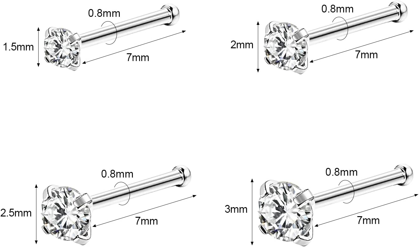 4-6pcs 20g Nose Rings Studs Surgical Steel Nose Rings CZ L Shaped Corkscrew Nose Ring Studs for Women Men Small Cute Silver Rose Gold Black Nose Rings Stud 1.5mm 2mm 2.5mm 3mm Nostril Piercing jewelry - Image 2