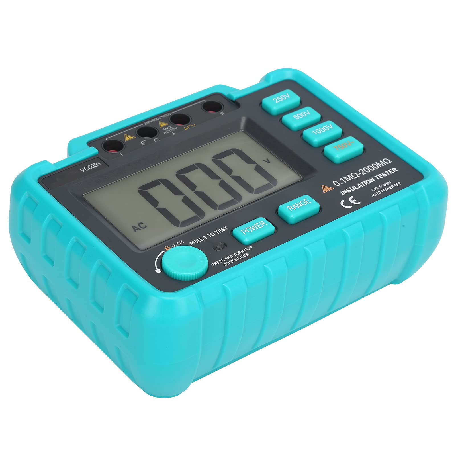ViaGasaFamido Probador de Resistencia de Aislamiento Digital VC60B+, Multímetro LCD de 250/500/1000 V con Pantalla Retroiluminada y Bloqueo de Prueba para Pruebas de Equipos de Cables de Motor