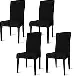 Jiubiaz Set di 4 coprisedia impermeabile per sedie basculanti e sedie da sala da pranzo elastiche, elastiche, rimovibili, in bi-elastica, colore nero
