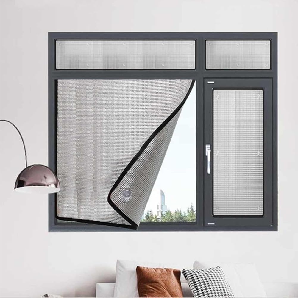 Aluminium Privacy Film with Suction Cups Blackout Window Film Anti Glare Glass Film Anti UV Window Sticker Thermal Insulation Shield(31X71IN)