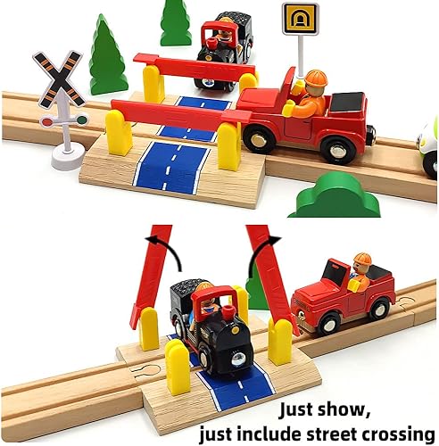 Miniatura 13 de Lift Bridge - Juego de grúa de madera con vagones de tren, compatible con las principales marcas de ferrocarriles de madera, de 3 a 5 años