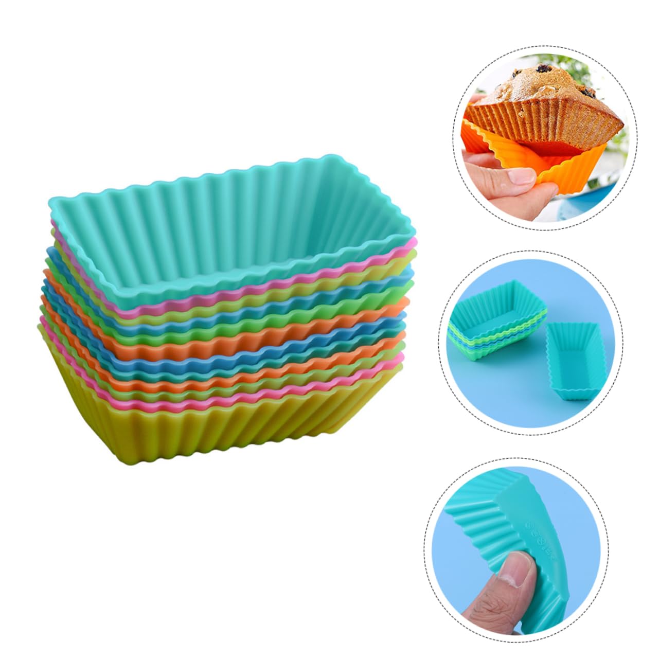 12 Moules à Muffins En Silicone Alimentaire – Résistants Haute Température, Réutilisables – Format Rectangulaire