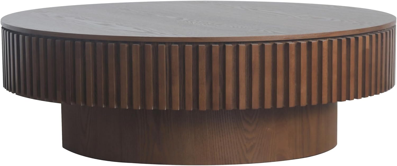 39.37'' Round Coffee Table with Storage, Solid Wood Veneered Modern Coffee Table Accent Tea Table for Living Room, Bedroom, Apartment or Office