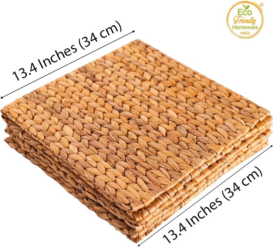 4/6/8/10 Pcs Natural Water Hyacinth Square Placemats, Boho Wicker Placemats, Chargers for Dinner Plates, Home Decor Dining Table, Kitchen Decor, Kitchen Table Centerpiece, Charger Plates 13.4 in