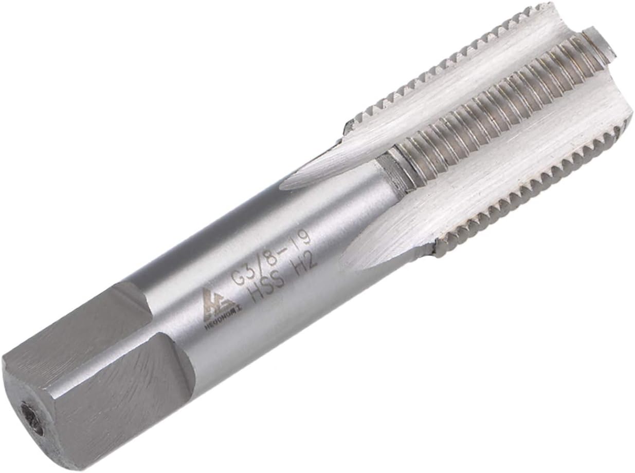 uxcell G3/8-19 Pipe Thread Tap, Machine Threading Tap Right Hand, HSS Uncoated Straight Flute, H2 Tolerance