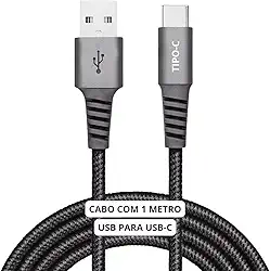 Cabo USB-C 1 Metro Tipo C Turbo 60W Ultra Rapido Reforçado Android e Iphone Notebook Tablet Qualidade Premium Carregamento Transferência de Dados