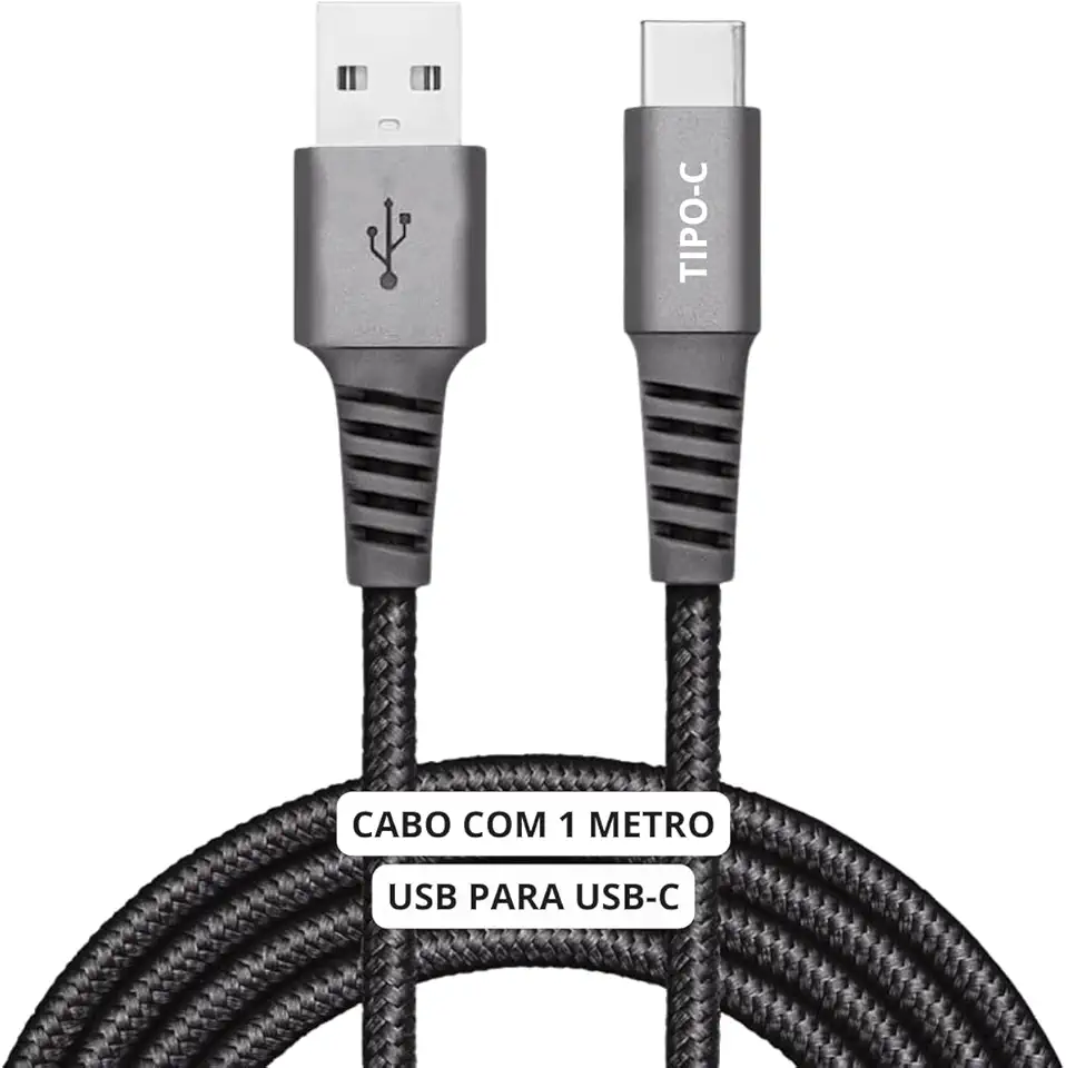 Cabo USB-C 1 Metro Tipo C Turbo 60W Ultra Rapido Reforçado Android e Iphone Notebook Tablet Qualidade Premium Carregamento Transferência de Dados