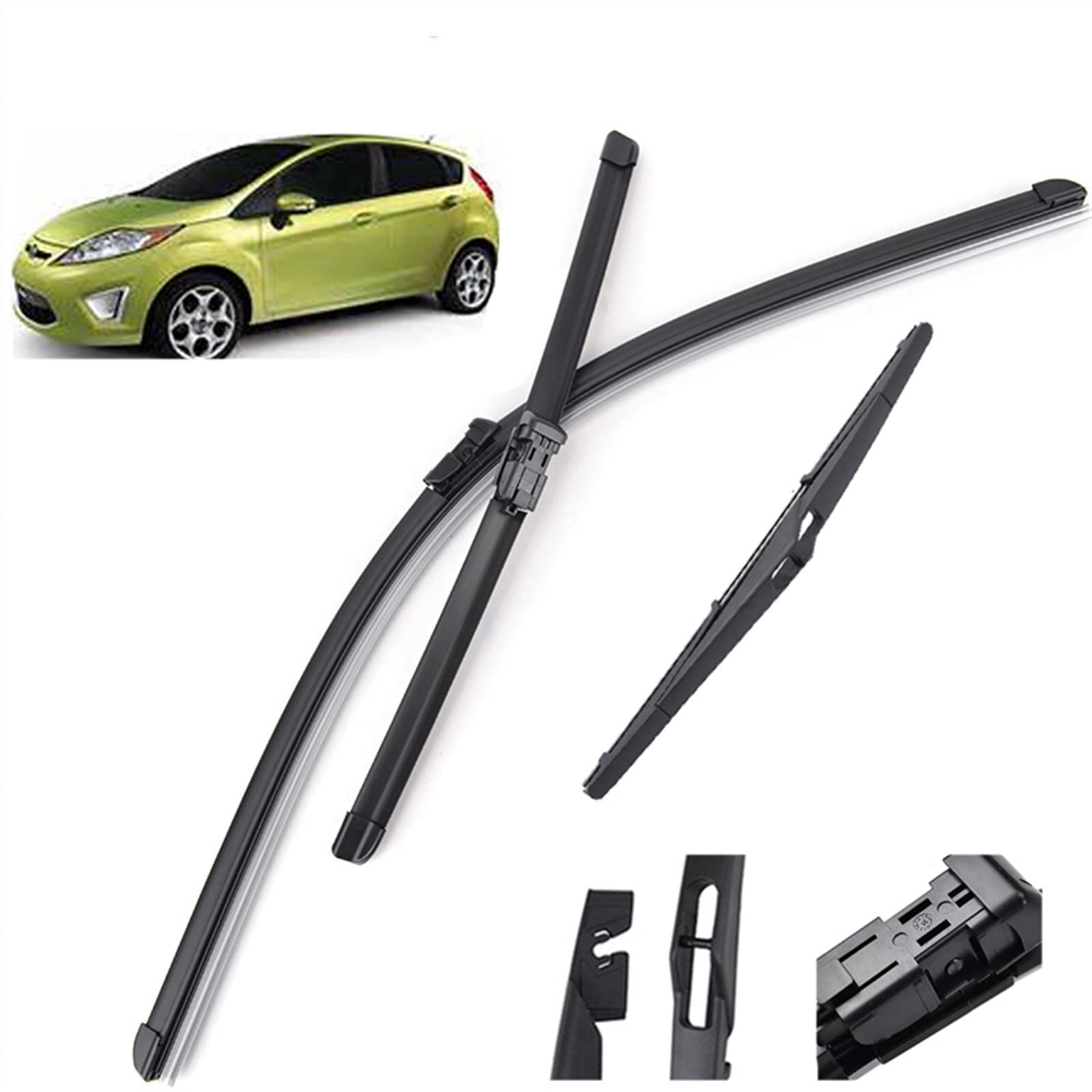 Juego De Escobillas Limpiaparabrisas Delanteras Y Traseras Para Ford Para Fiesta 7 2008-2016 Cepillos Para Ventana De Parabrisas 26 "+ 15" + 12" Parabrisas