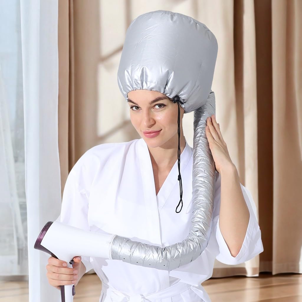 Casco per Asciugatura Capelli, Cuffia per Asciugacapelli Manuali, Regolabile Elastica Cuffia Termica per Capelli, per Asciugatura, Acconciatura, Arricciatura (Grigio)