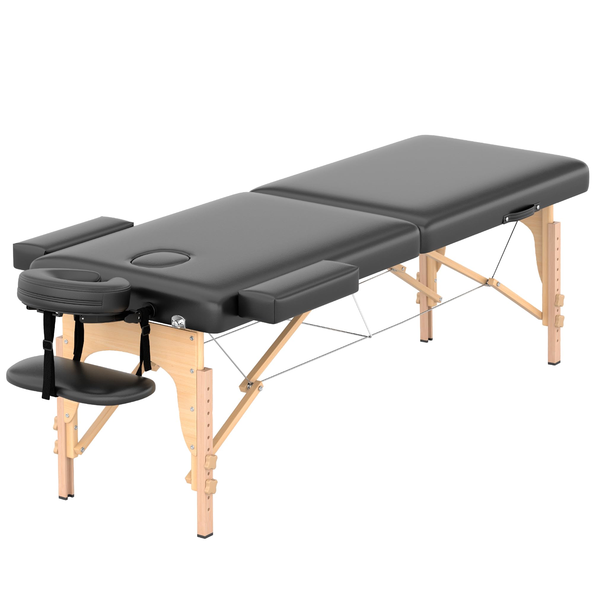 HENGJIANYI Massage Table,Portable 2 Section Foldable Wood Tattoo Bed, Black