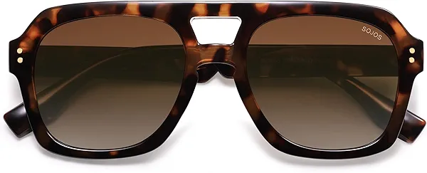SOJOS Retro Thick Polarized Aviator Sunglasses for Women Men, Large Trendy Bold Square Pilot Shades SJ2385