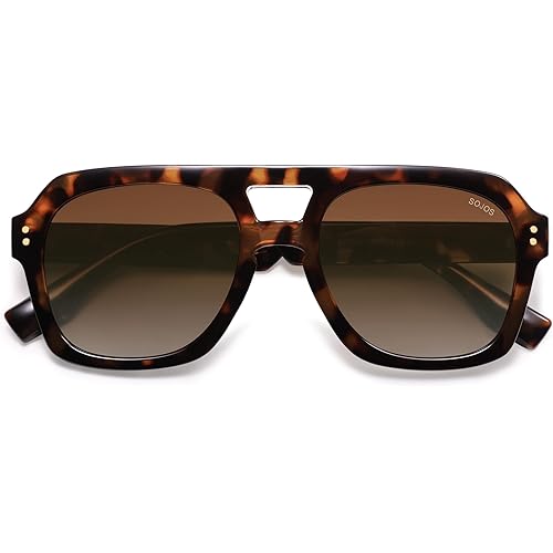 SOJOS Retro Thick Polarized Aviator Sunglasses for Women Men, Large Trendy Bold Square Pilot Shades SJ2385