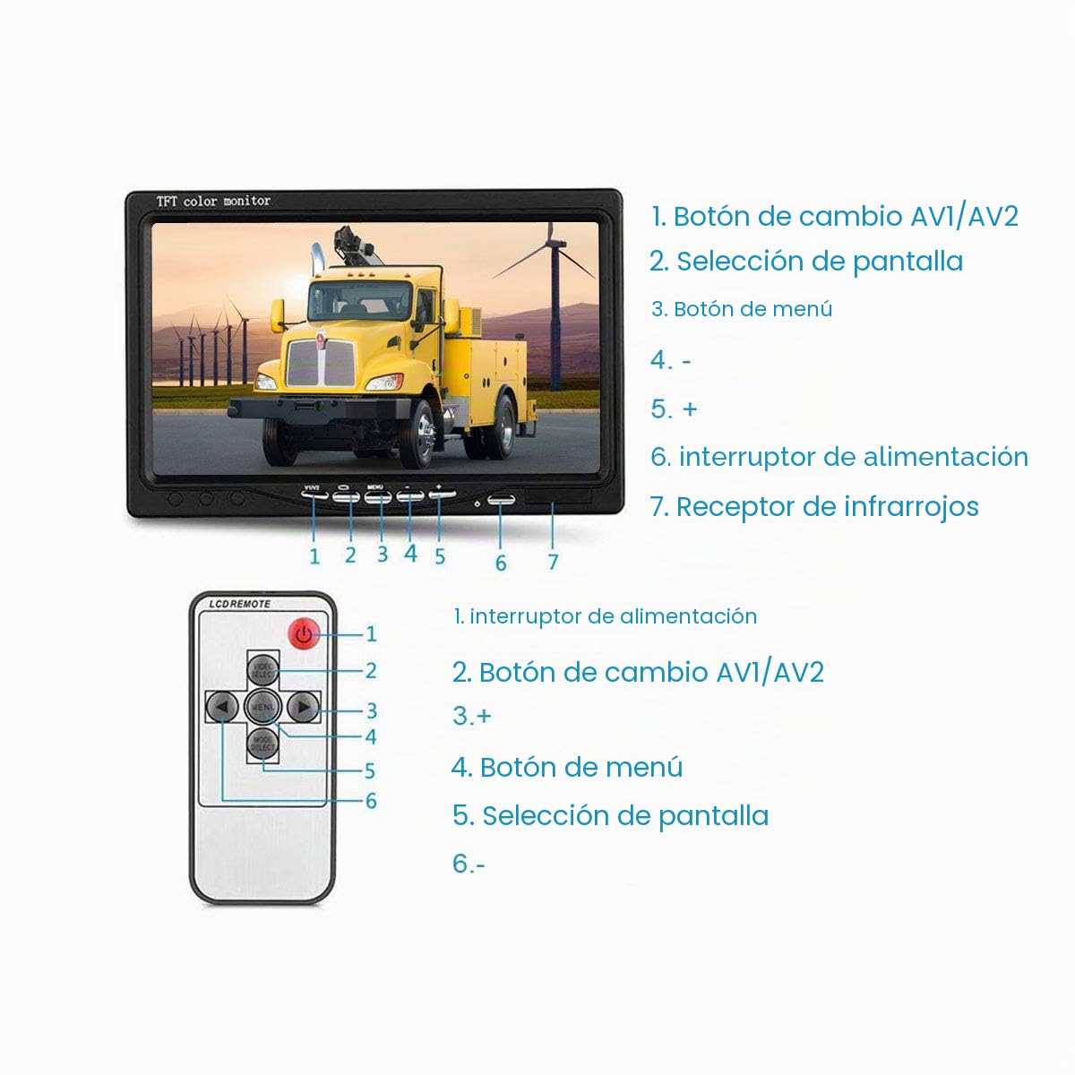 12 V-24 V RV Camión Van Trailer Bus Kit de cámara de Seguridad, 7 Pulgadas TFTLCD HD Color Monitor + Impermeable visión Nocturna vehículo Aparcamiento Marcha atrás cámara de visión Trasera
