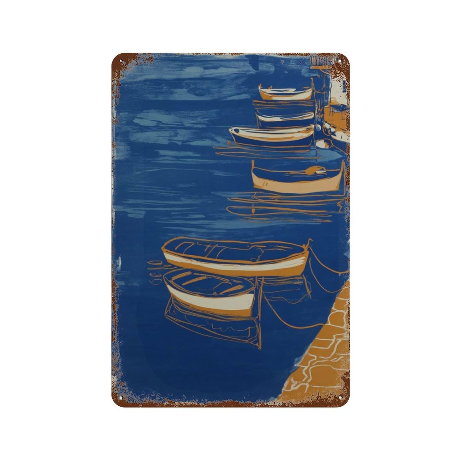 xiaoxiaoshen Coastal Boats Mediterranean Modern Seaside Living Room Wall Decor Art Metal Tin Poster Modern Home Decor Art Home Bar Shop Decorations Vintage Sign 30x20cm