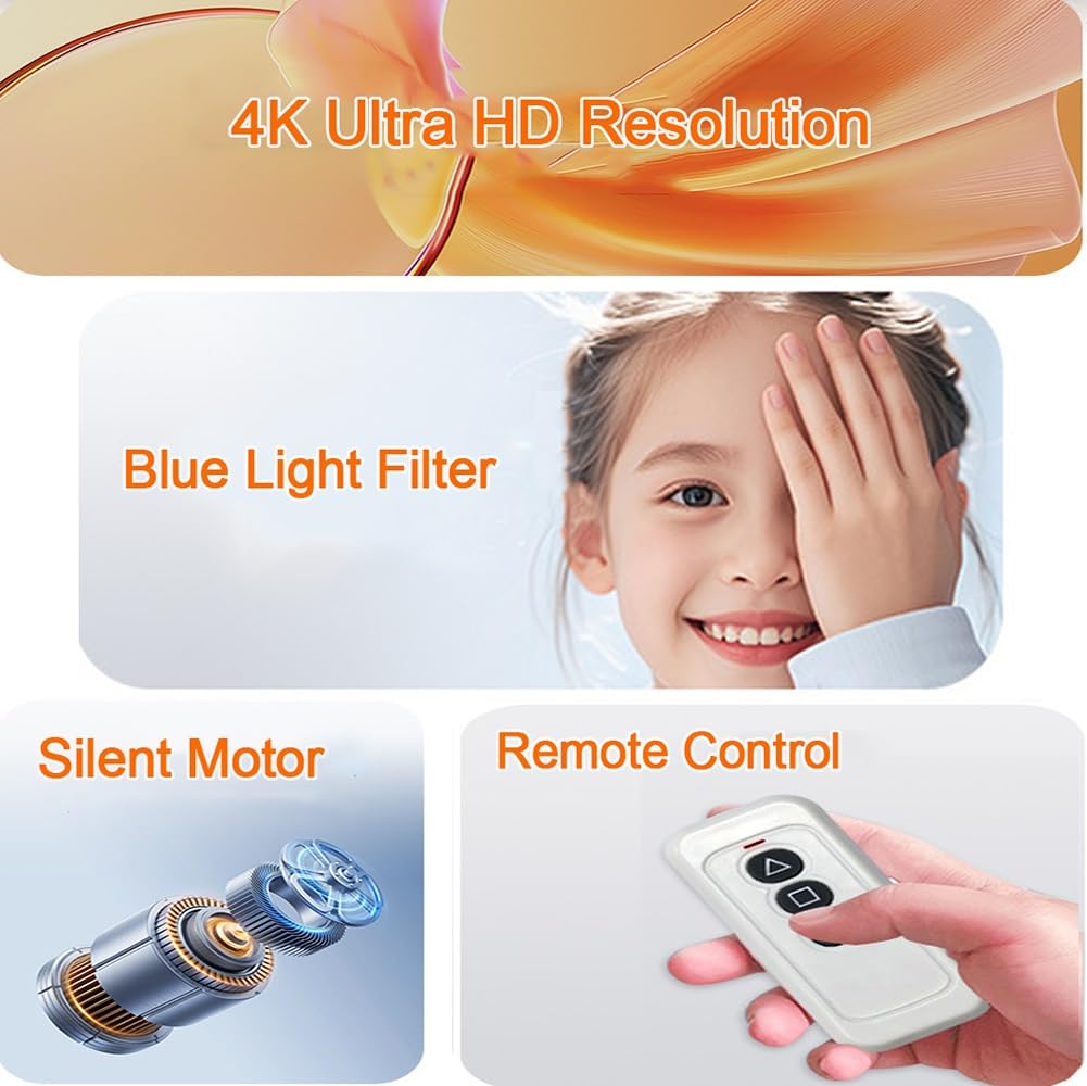 Schermo per Proiettore Motorizzato,Schermo di Proiezione Elettrico da 60/72 pollici 8K HD per Film per Home Theater,Cinema,Ufficio, Interni, con Telecomando(72 inch(4:3))