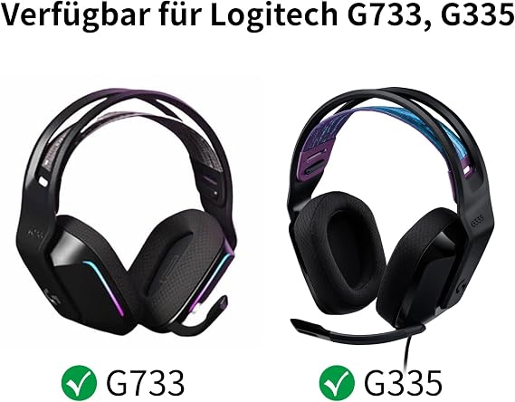 Logitech G733 / G335 için yedek kulak yastığı, Logitech G733 Lightspeed oyun kulaklıkları ile uyumlu, optimum konfor ve gürültü yalıtımı için yumuşak file doku ve izolasyon köpüğü