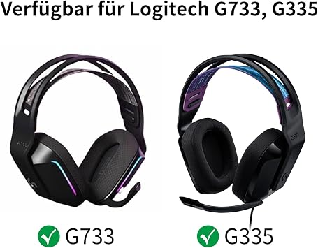 Logitech G733 / G335 için yedek kulak yastığı, Logitech G733 Lightspeed oyun kulaklıkları ile uyumlu, optimum konfor ve gürültü yalıtımı için yumuşak file doku ve izolasyon köpüğü