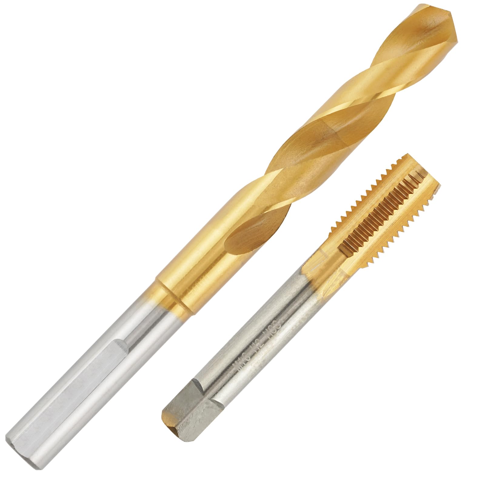 Aceteel M16 Tap and 14mm Drill Bit Set, Ti-Coated M2 HSS M16x2.0 Tap and 14.0mm Reduced Shank Drill Kit