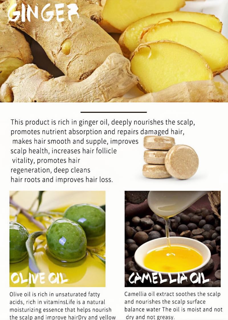 Nicimisey Ginger Hair Regrowth Shampoo Bar,Anti-Hair Loss Hair Natural Organic, Ginger Bar Shampoo Soap Promotes Hair Growth Cleansing, Treats Dry and Sensitive Scalp