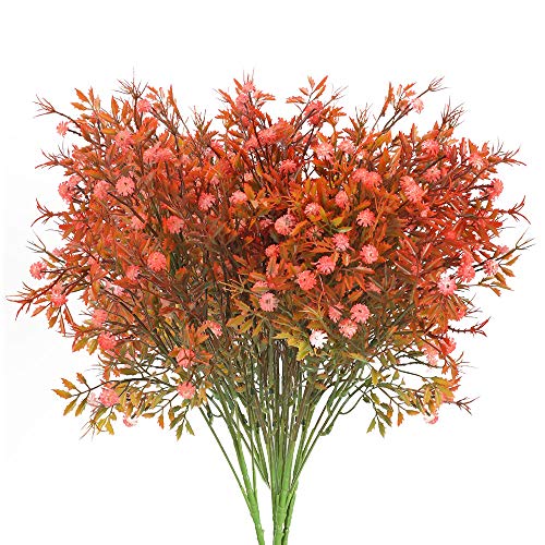 HUAESIN 4pcs Flores Artificiales Otoño Decoracion Flores de Plastico Arbusto Roja Gypsophila Planta Artificial Orquideas para Jarrones Jardinera Patio Mesa Balcon Ventana Baño Fiesta