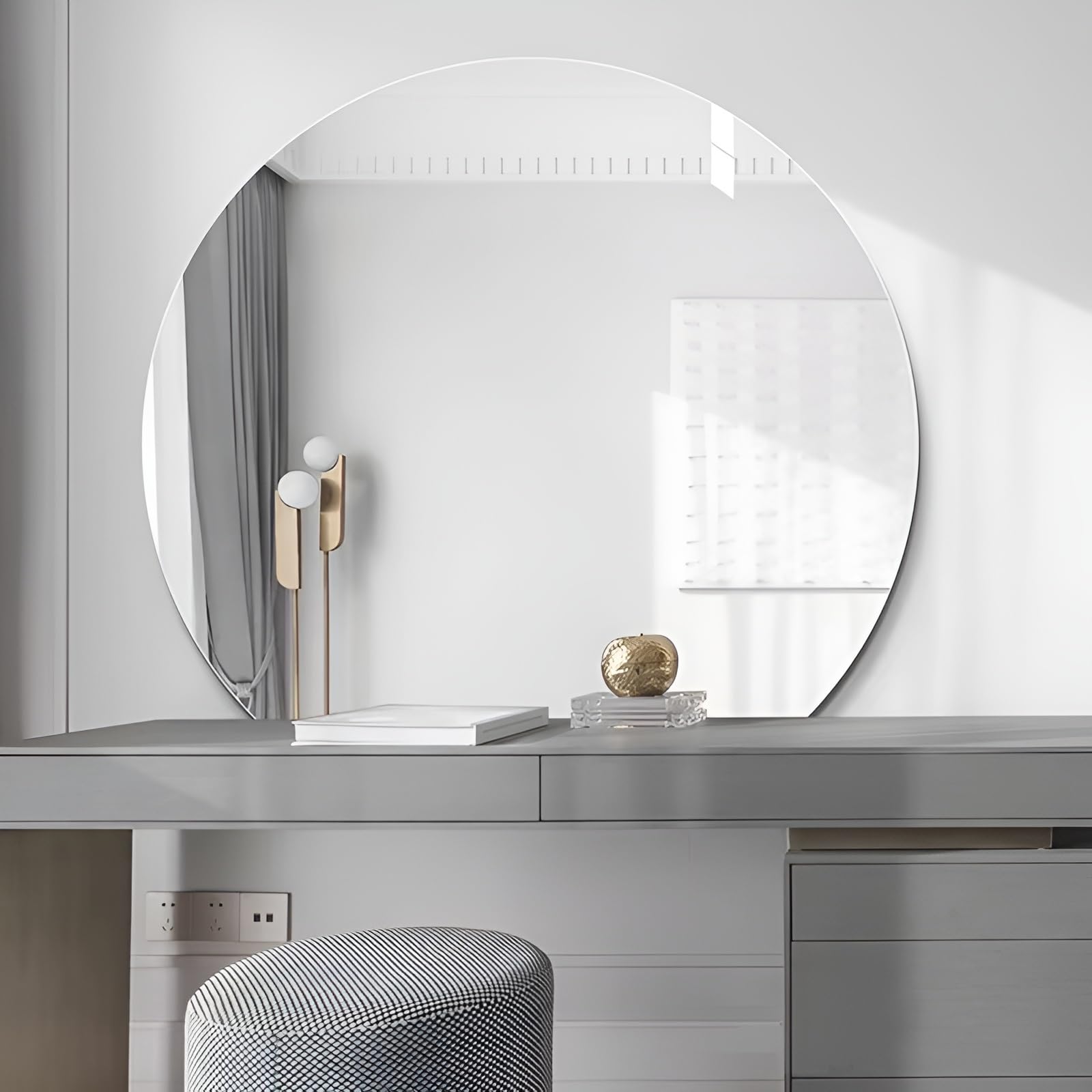 FGXHHS Half Moon Mirror For Bathroom, Modern Frameless Wall Mirror, Semicircle, Safety Explosion Proof, Living Room Bedroom Entryway, Down/Left/Right Cut(Down Cut,70cm/27.6in)