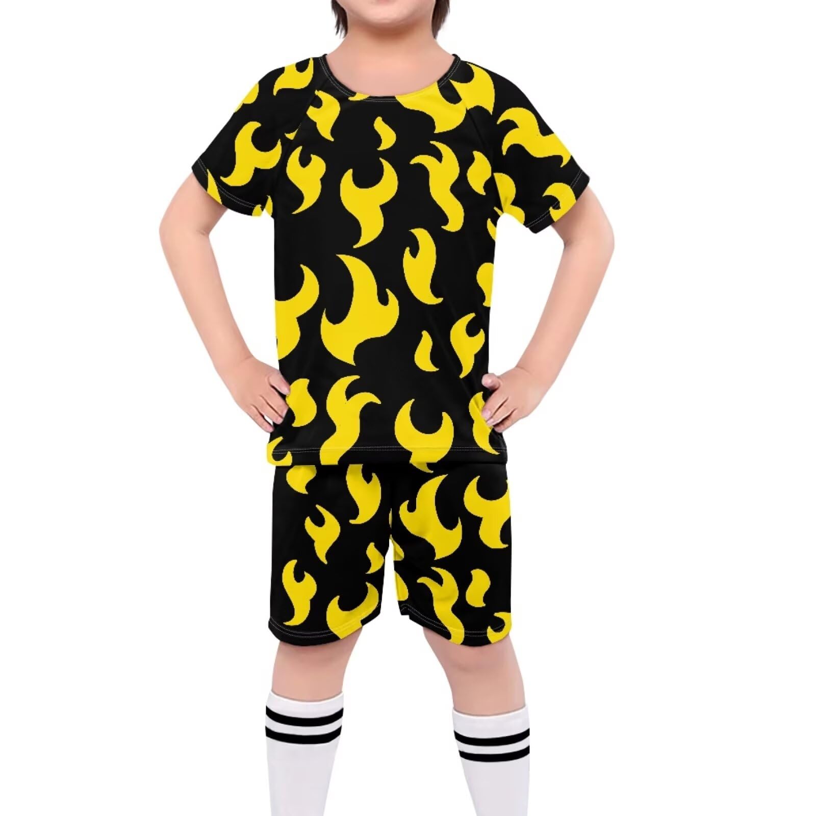 ORGYPET Fire Print Soccer Jersey Youth Soccer 2024 Trendy Uniforms for Boys Easy to Clean Soccer Jerseys Kids Children's Football Suit Comfort for Sports Outdoor, 3XS