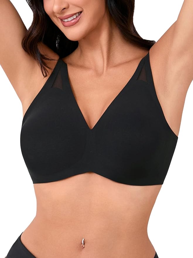 Wireless Jelly Bras for Women - Deep V No Underwire Bralette with Support - Seamless Comfortable Lightly Padded T-Shirt Bra
