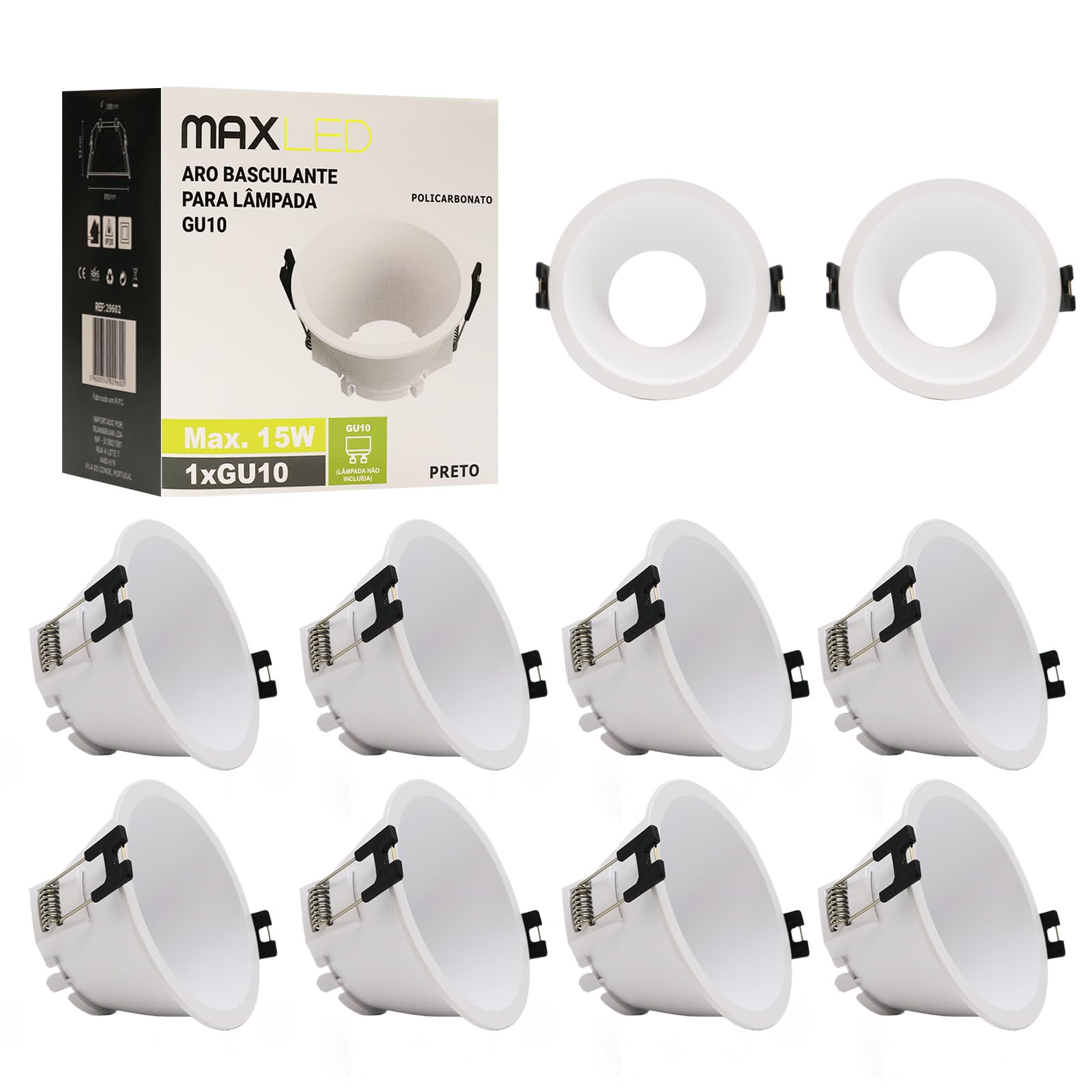 Maxled, Light is Led! Spot Encastrable Cadre 10 Pièces Ø83 mm Diamètre DU Trou Spots Plafond Luminaires Encastrables pour Ampoules GU10 Led/Halogènes Anneau pour Plafond (Rond Blanc)