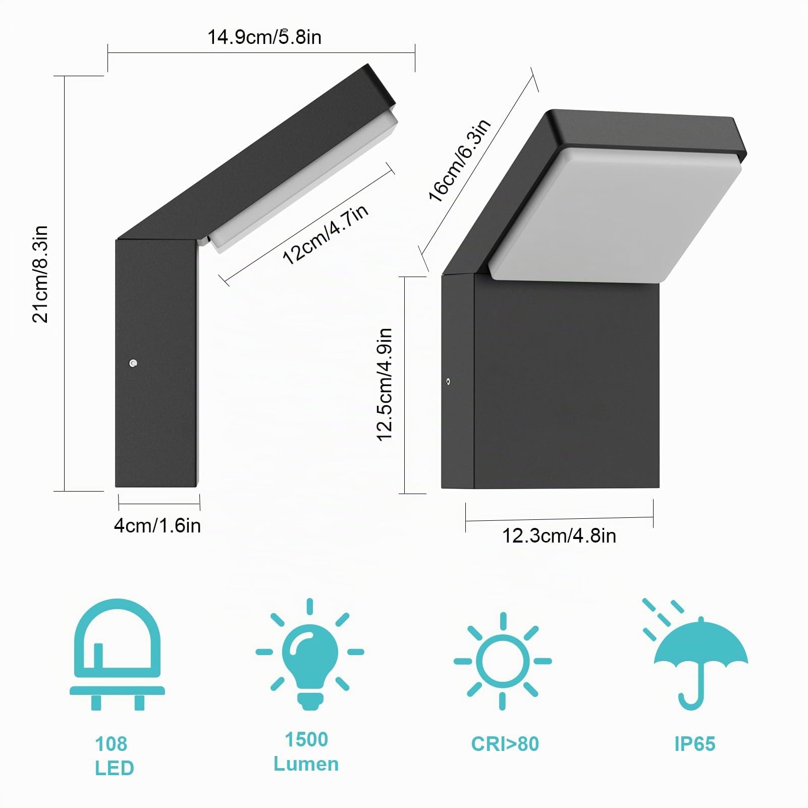 Klighten 24W Applique Murale LED Extérieure Intérieur, Éclairage Mural Imperméable IP54, Lampe Extérieure Aluminium Moderne pour Terrasse Entrée Jardin, 1500 Lumen, Noir, Blanc Chaud 3000K