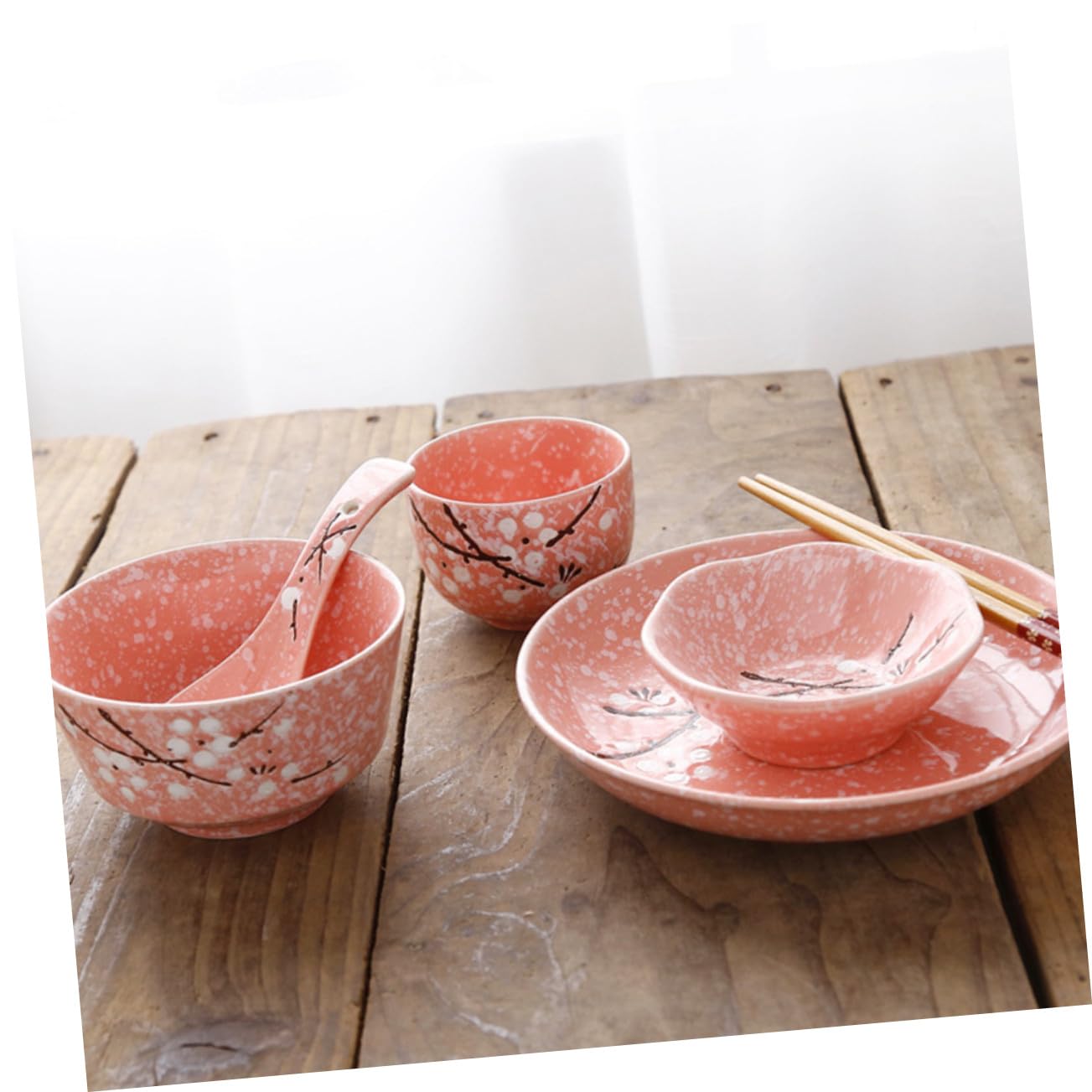 Alipis Vajilla Japonesa Rosa con Cuencos Platos Tazas y Cubiertos para Hogar y Restaurante