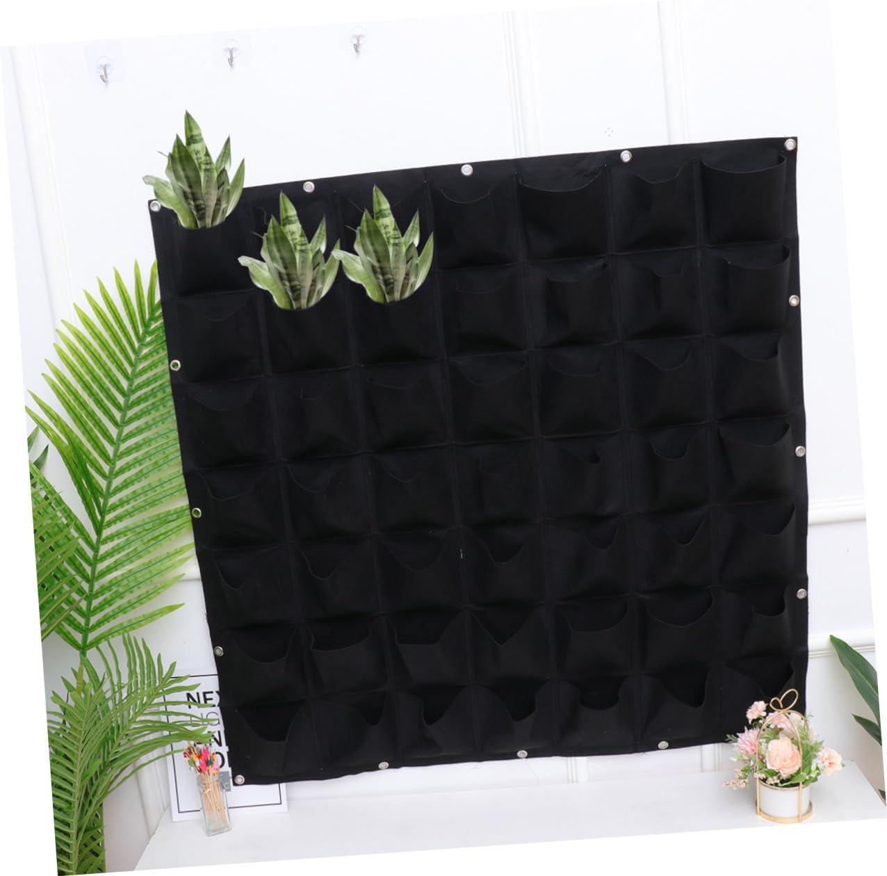 Wall Hanging Planting Bag with 49 Felt Pockets Vertical Nursery Grow Bag Plant Container for Outdoor Balcony Garden Black Non-Woven Fabric for Vertical Wall Gardening