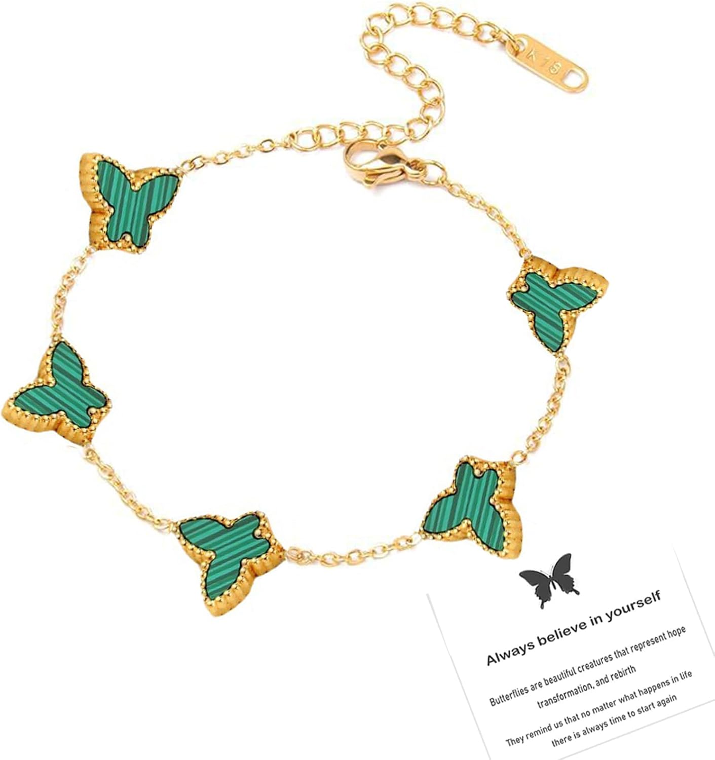 Lucky Butterfly Bracelet Designer Dupes, 18k Gold Plated Minimalism Double-Sided Mother Of Pearl Shell Dainty Adjustable Chain Bracelet For Women Fashion Jewelry Gift