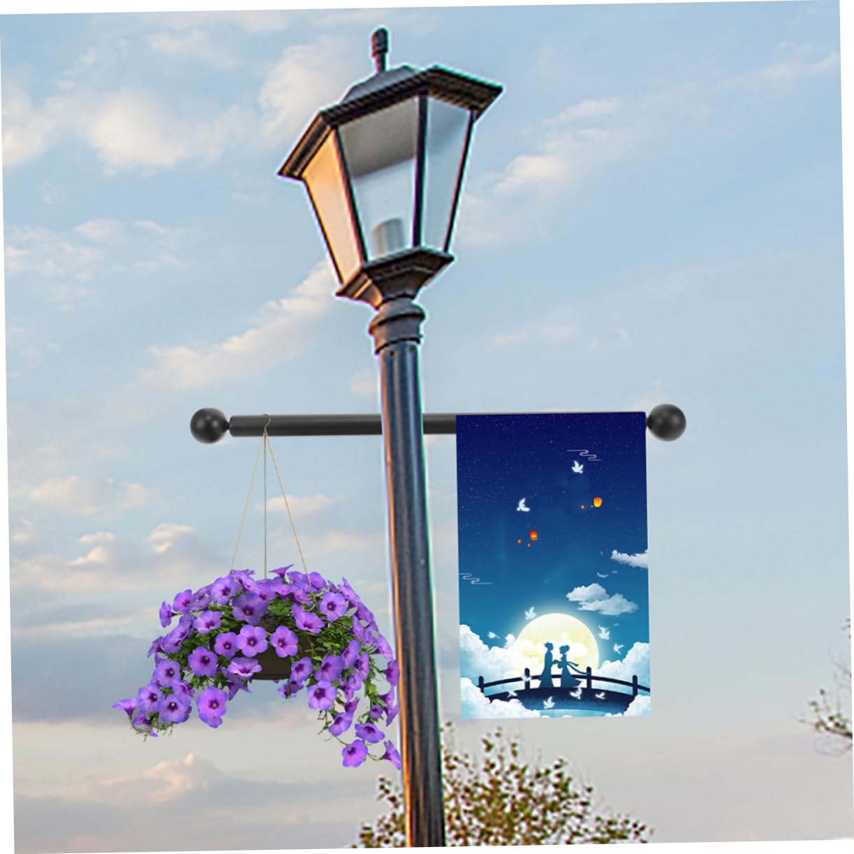 OFFSCH Lampposts Outdoor Lighting Aluminum Alloy Lamp Post Arm Rest Double-Sided Flag Holder for Yard Replacement Handle for Lamp Pole
