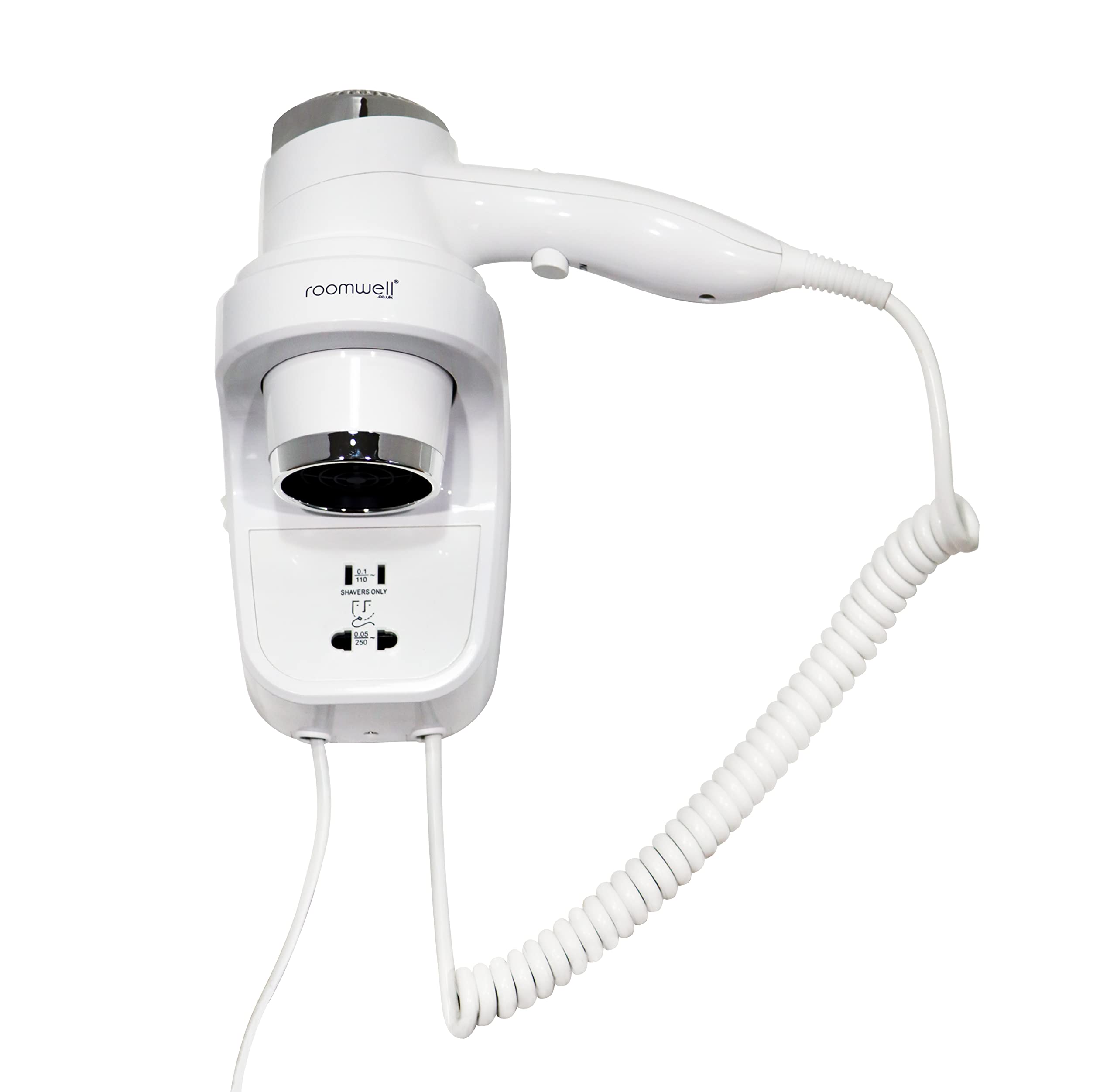 roomwellUK Classic Wall-mounted Anti-theft Hair Dryer Fast Drying With  Speeds Heat Setting 1500W Power Shaver Socket Professional Blow Dryer