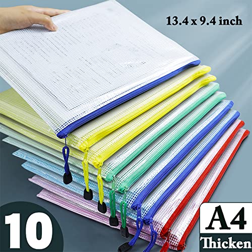 AUSTARK 10Pcs Zipper File Bags, Zipper Pouch, PVC Document Bag Zipper Folders Document Pouch Receipts Organizer for Office School Home Travel (A4 Size 13.4 x 9.4 Inches, Multicolor) - Thumbnail 2