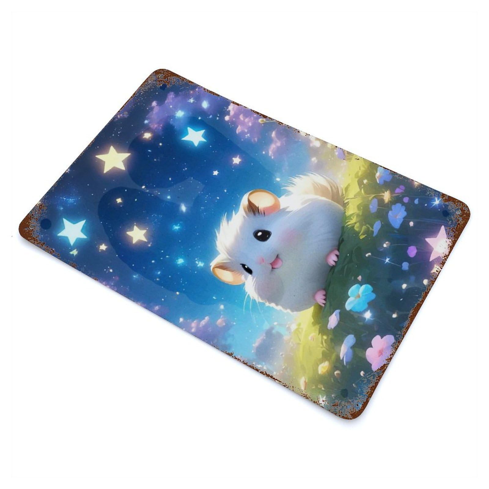 Hamster Starry Field Vintage Wall Sign 11.8"x7.9", Rust Effect Metal Decor for Cafe, Home Bar And Lounge Decor