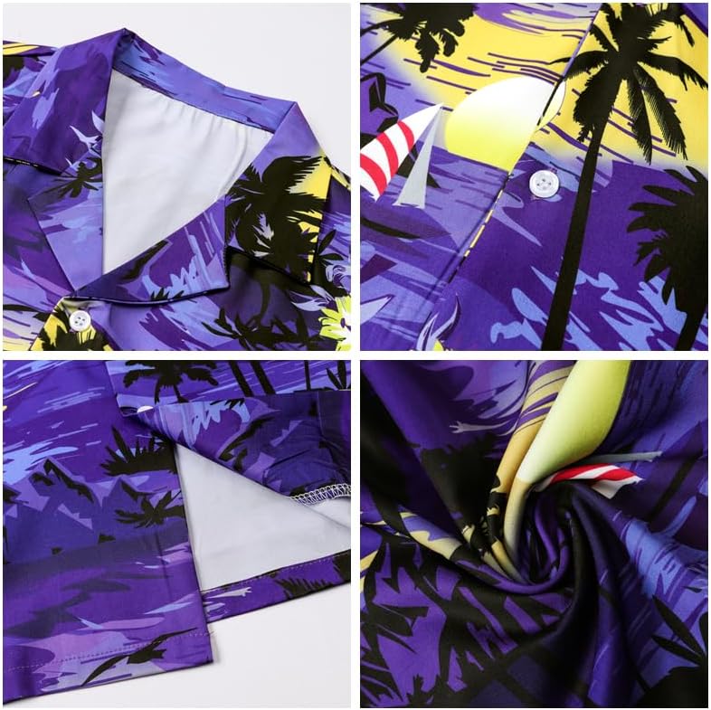 Cromoncent Men's Hawaiian 2 Piece Sets Short Sleeve Button Down Shirts and Shorts Printed Vacation Outfits - Image 7