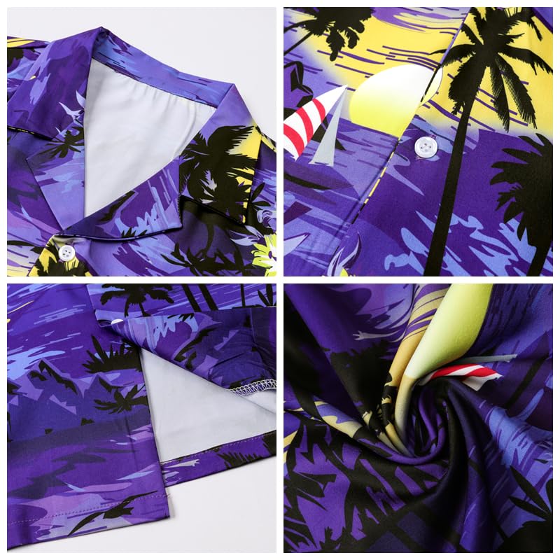 Image of Cromoncent Boy and Men Hawaiian Outfits Short Sleeve Shirts and Shorts Hawaiian Suits Beach Tropical 2 Pcs Vacation Sets