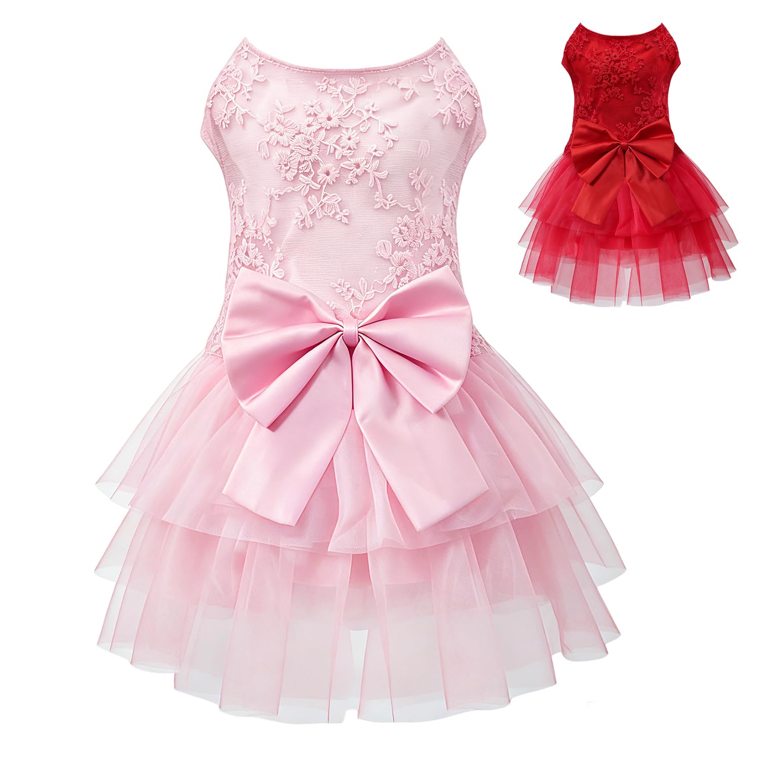 Dog Dress, Embroidery Lace Tutu Princess Skirt, Wedding Outfit for Puppy Small Medium Female Dogs Girl Cats (Lace Pink, XL(8-12.5kg))