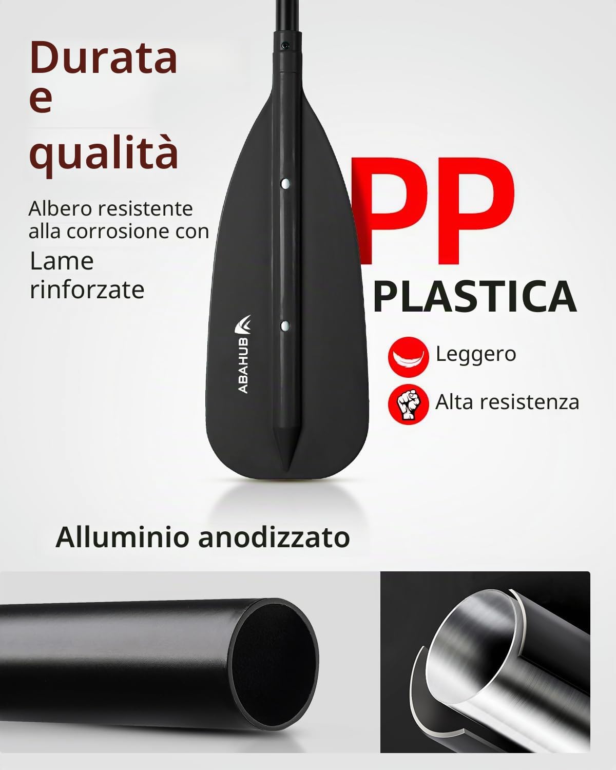Abahub Pagaia telescopica per canoa, 130-160 cm, 3 pezzi, leggera, in alluminio, per canoa, kayak e gommoni, portatile