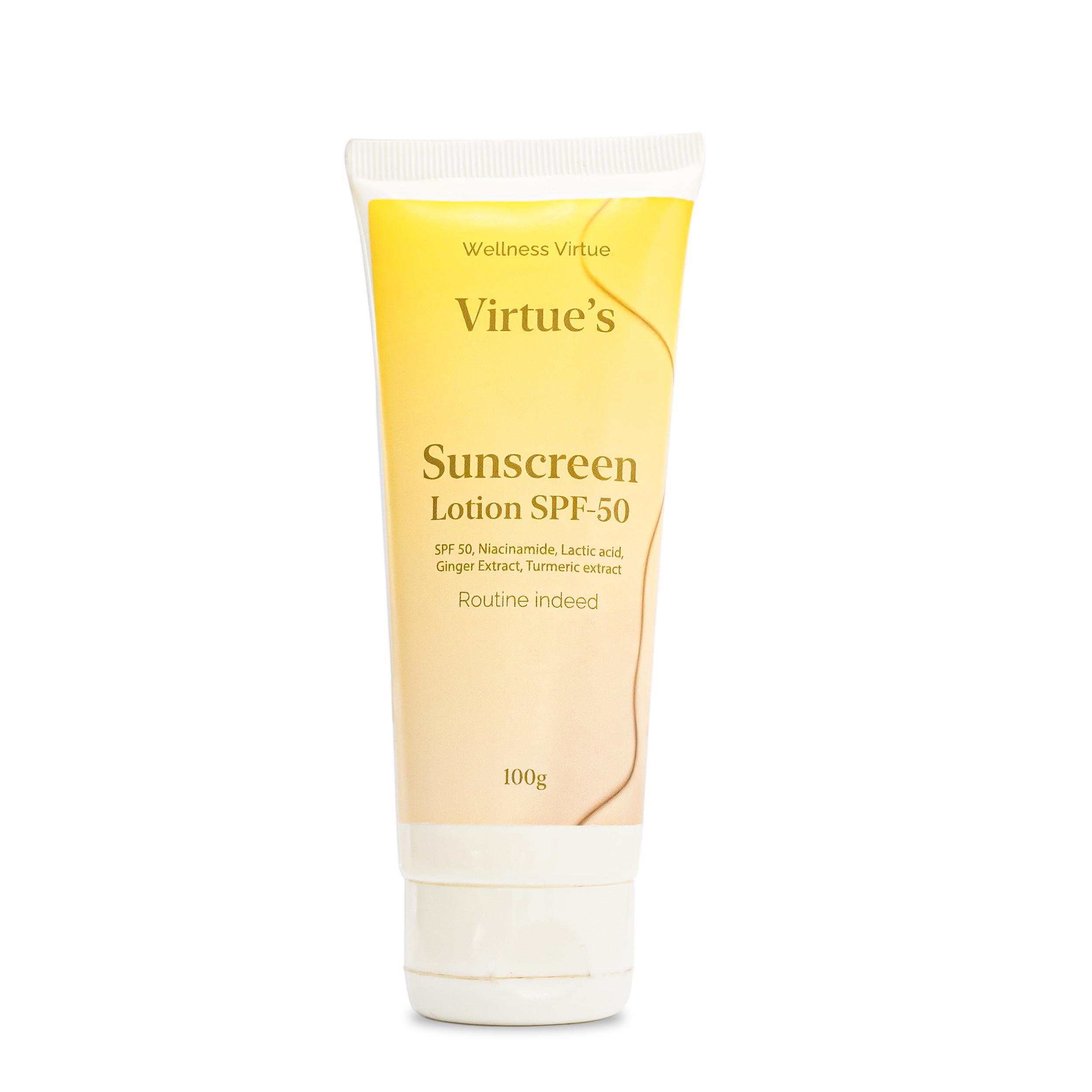 Virtues Sunscreen Lotion SPF-50 with Niacinamide, Lactic Acid, Ginger Extract & Turmeric Extract, 100g-image-37