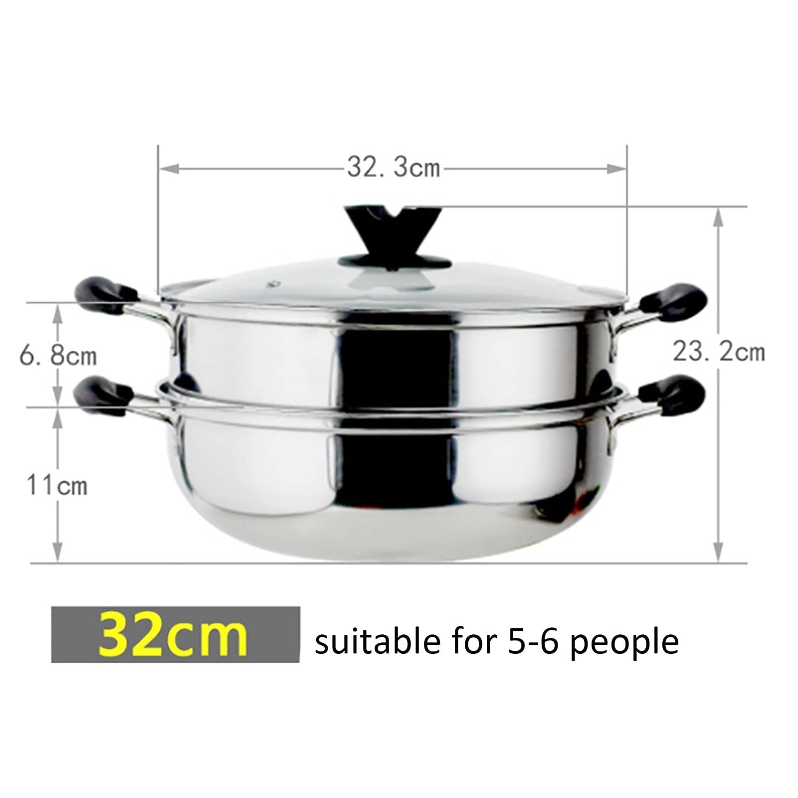 Olla arrocera de Acero inoxidable de Doble capa para cocina de Gas o de inducción (28/30/32 cm) (32 cm)