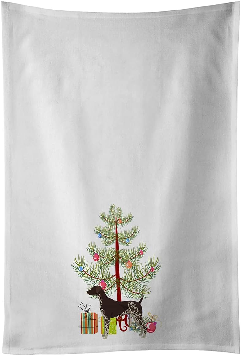 Caroline's Treasures CK3541WTKT German Shorthaired Pointer Christmas Tree White Kitchen Towel Set of 2 Dish Towels Decorative Bathroom Hand Towel for Hand, Face, Hair, Yoga, Tea, Dishcloth, 19 X 25,